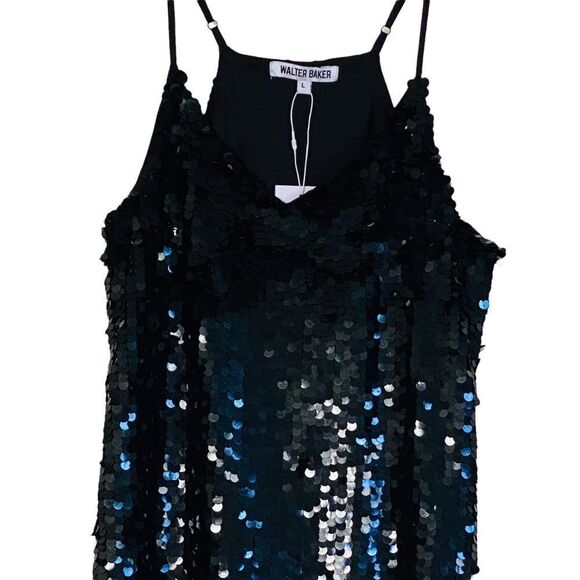 Walter Baker Black Sequin Paillette Dolla Disco Mini Dress Sz L NWT runs small - Picture 5 of 11